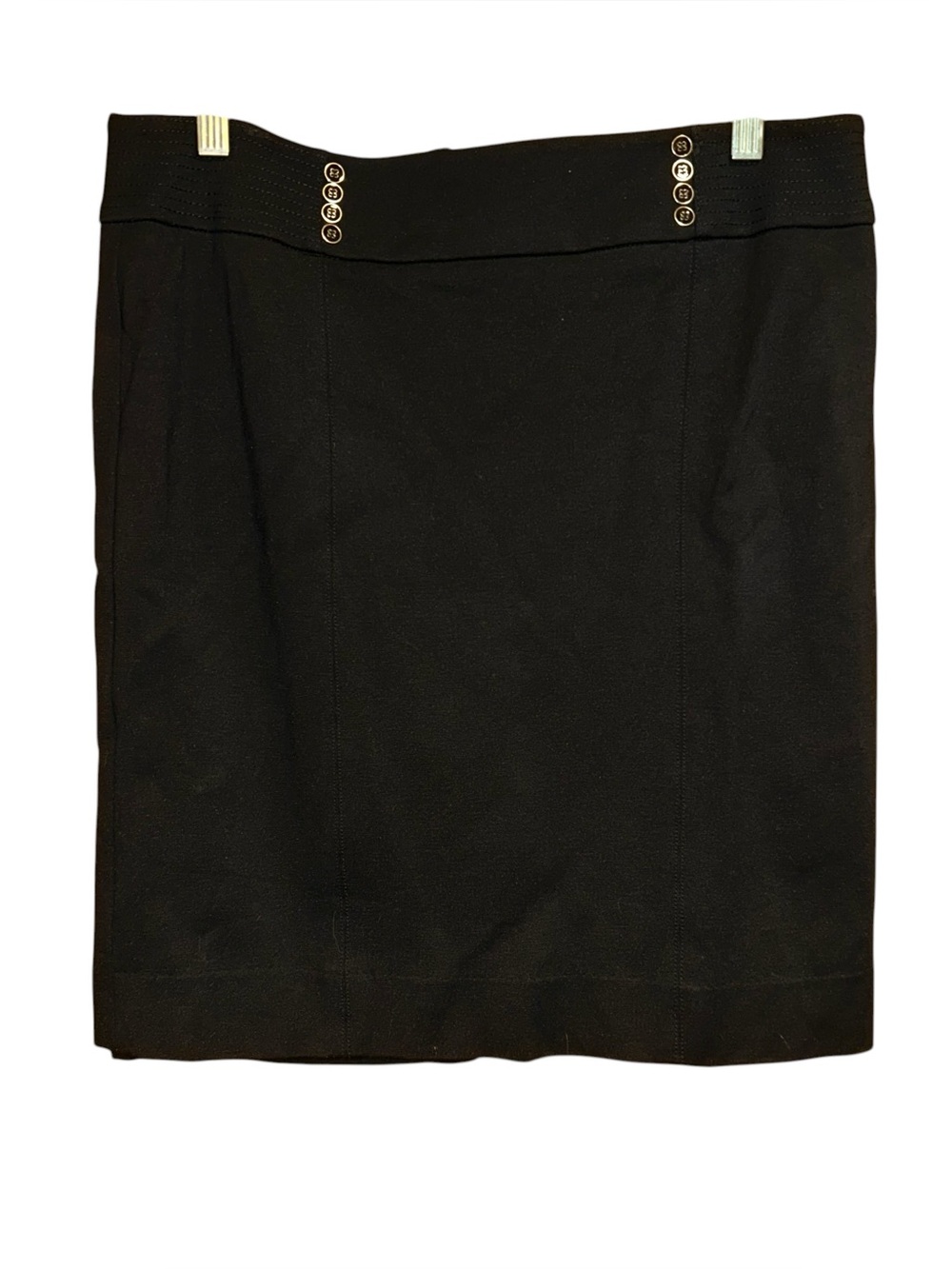White House Black Market Black Pencil Skirt 12‎ Stretch Career Office Buttons